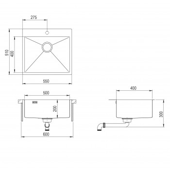 Aquasanita Virtuves izlietne AIRA 55x51cm, AIR100N-T