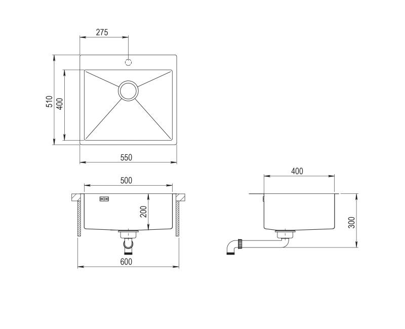 Aquasanita Кухонная мойка AIRA 55x51 cm, AIR100N-C