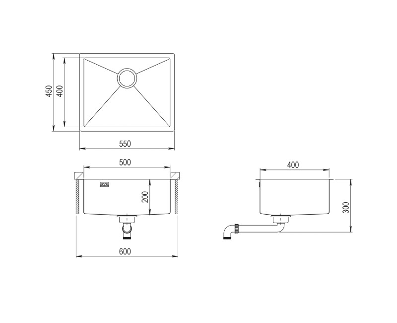 Aquasanita Кухонная мойка DERA 55x45 cm, DER100L-T