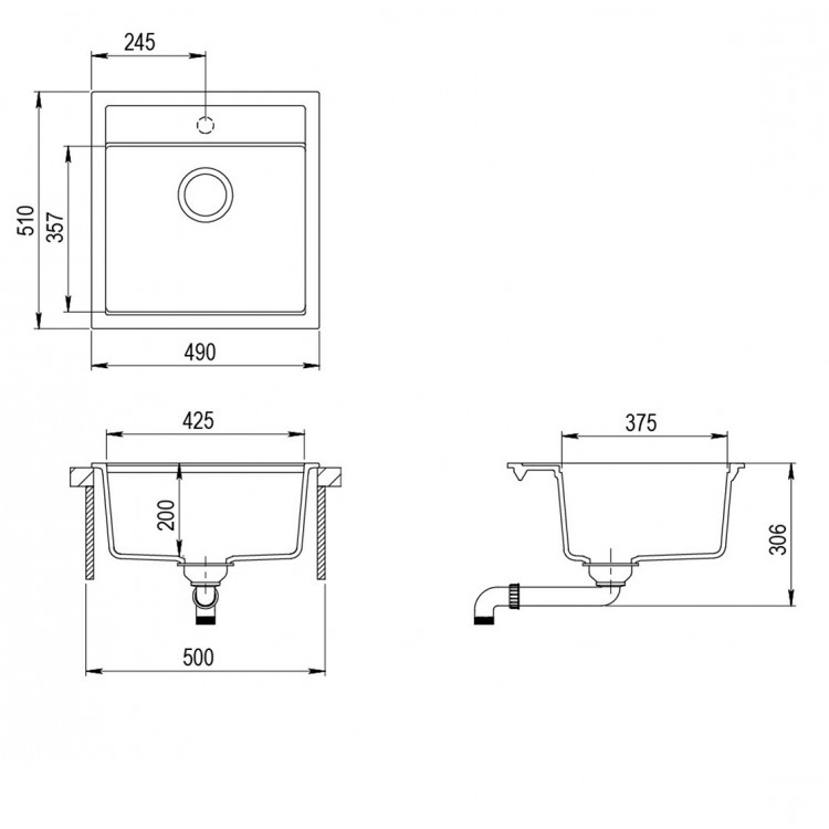 Aquasanita TESA Virtuves izlietne 490x510 mm SQT100W-114