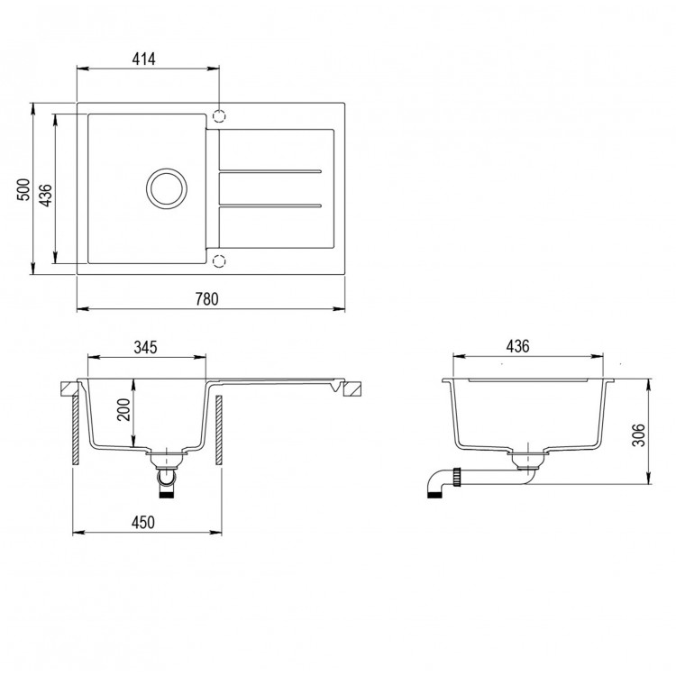 Aquasanita TESA Virtuves izlietne 780x495 mm, SQT101AW-113