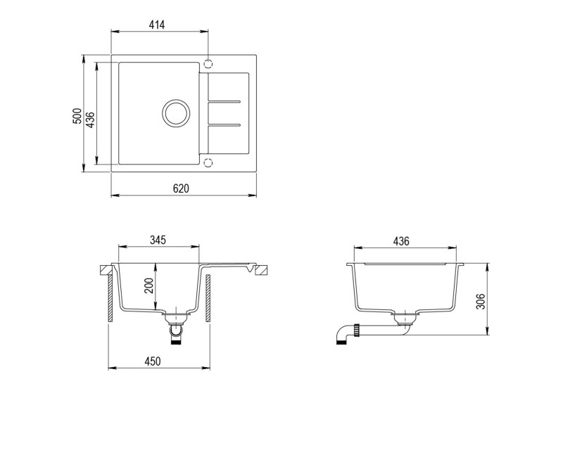 Aquasanita TESA Кухонная мойка  620x500mm, SQT102AW-202