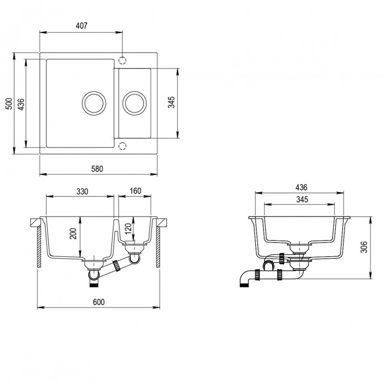 Aquasanita TESA Virtuves izlietne 580x500 mm SQT150AW-113