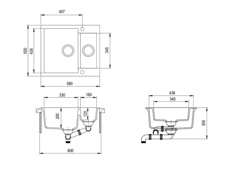 Aquasanita TESA Кухонная мойка 580x500mm, SQT150AW-113