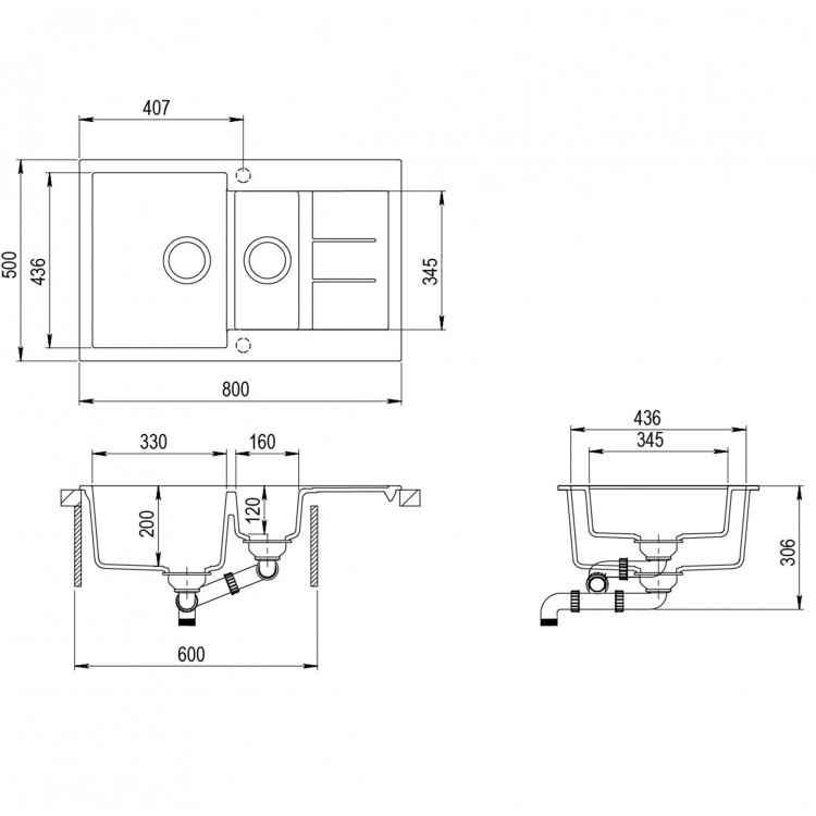 Aquasanita TESA Virtuves izlietne 800x495 mm SQT151AW-113