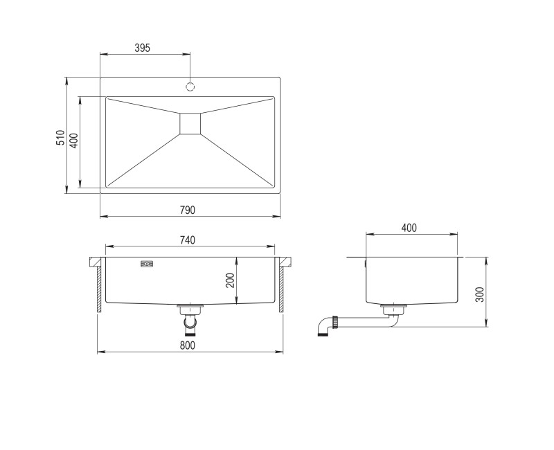 Aquasanita Кухонная мойка AIRA 79x51 cm, AIR100M