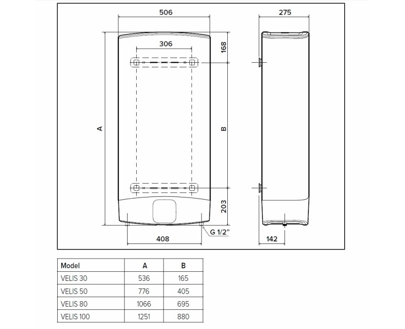 Водонагреватель Ariston VELIS WIFI 100L, 3626325, вертикальный