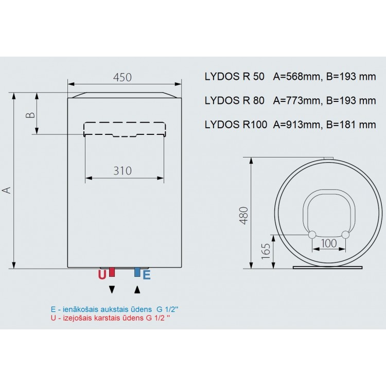 Ūdens sildītājs-boileris Ariston LYDOS R 50 L vertikāls, 3201910