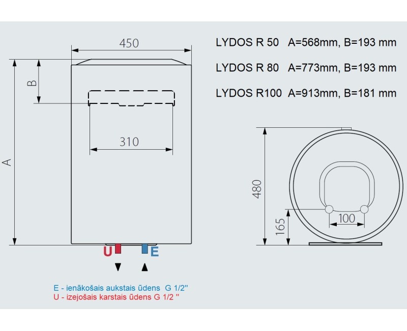 Ūdens sildītājs-boileris Ariston LYDOS R 50 L vertikāls, 3201910