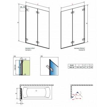 Radaway vannas sieniņa Arta PND 130 cm