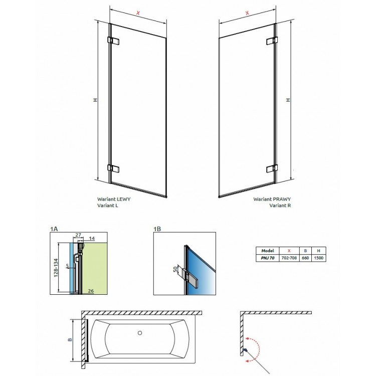 Radaway vannas sieniņa Arta PNJ 70 cm Radaway vannas sieniņa Arta PNJ 70 cm