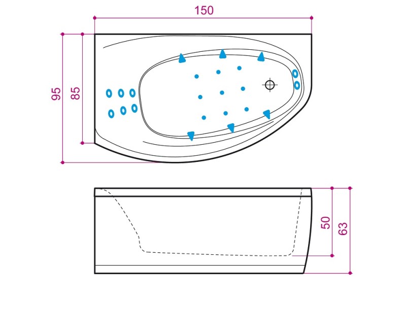 Balteco Stūra vanna Eclipse 15, 150x95cm