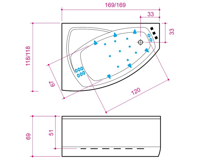 Balteco Stūra vanna Rhea 17, 169x118cm