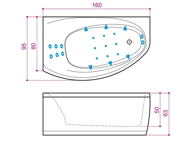 Balteco Stūra vanna Eclipse 16, 160x95cm