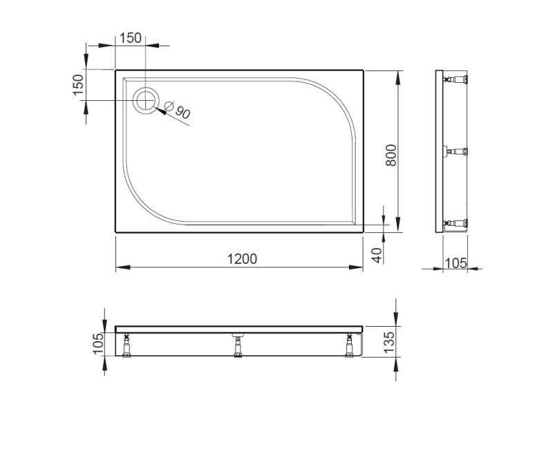 Baltijos Brasta Душевой поддон прямоугольный LINAS 80x120cm
