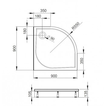 Baltijos Brasta Душевой поддон полукруглый IGNAS 90x90cm R-550