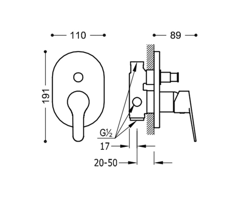 BASE-TRES Vannas/dušas iebūvējamais jaucējkrāns, 21518001