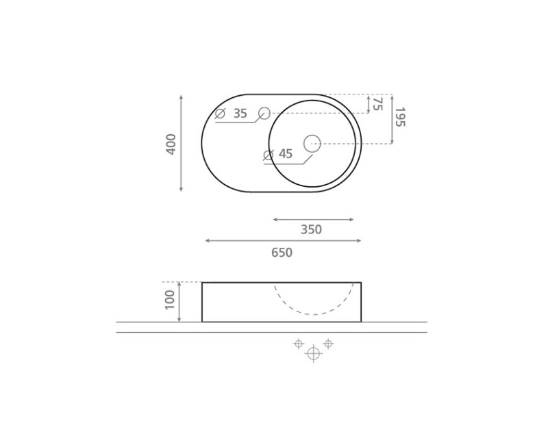 Bathco Vannas istabas izlietne Marbella 65x40cm, uzliekamā 0065