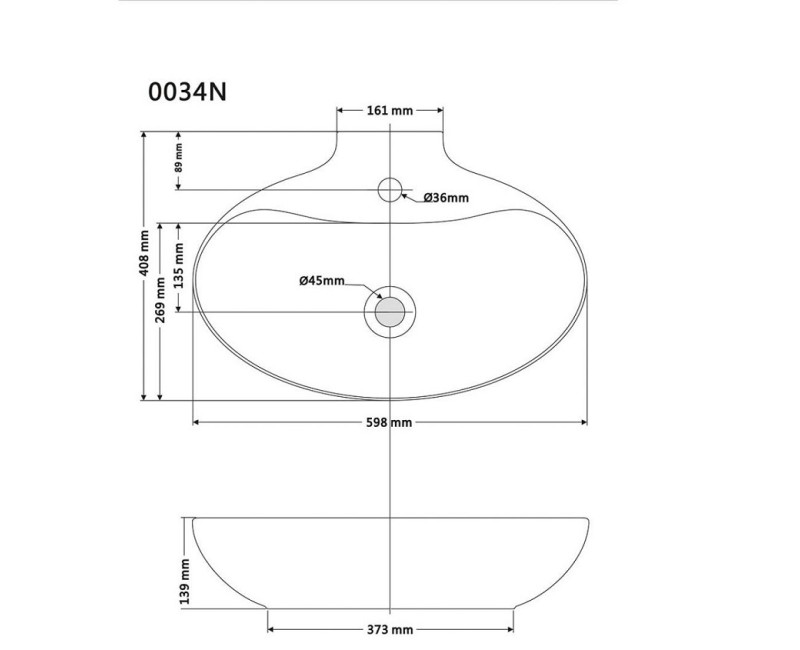 Bathco Vannas istabas izlietne MALAGA NEW 59.8x40.8сm, uzliekamā