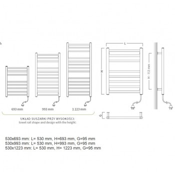 POP STAR Elektriskais dvieļu žāvētājs 500x1295mm 600W, balts C35