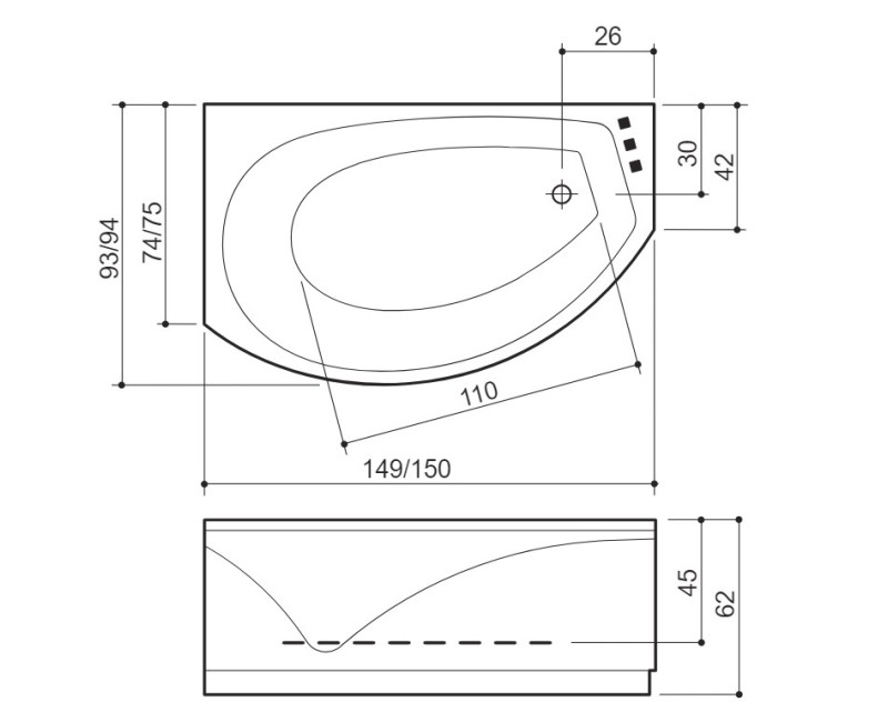 Balteco Stūra vanna Christina 15, 150x94cm