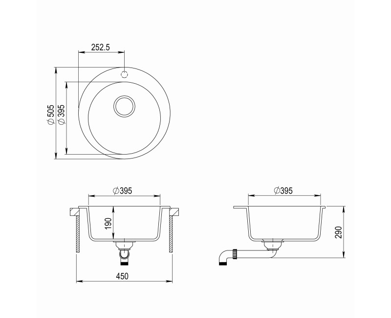 CLARUS Кухонная мойка из искусственного гранита 505х505mm SR100W