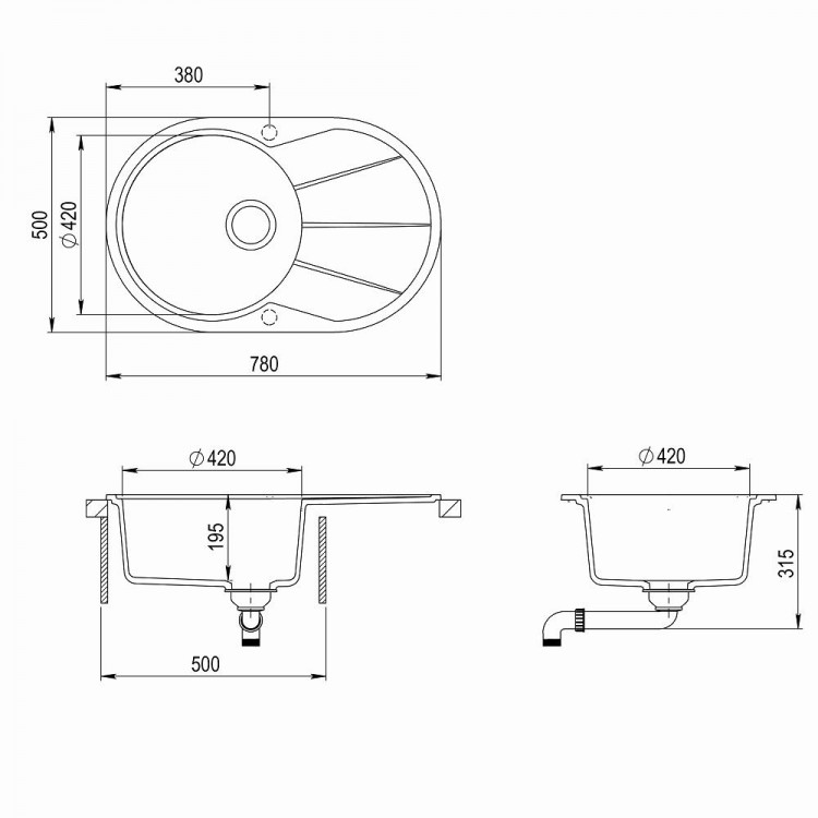 Aquasanita CLARUS Virtuves izlietne 780x500 mm SR101AW-113