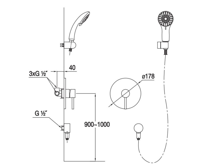 Blue Water Denver Встраиваемая душевая система, DEN-ZKP.300C