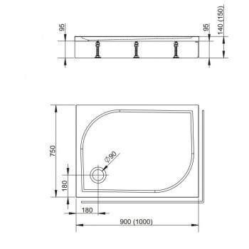 Radaway Душевой поддон прямоуголный DELOS D 90x75, balts