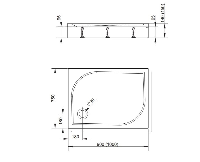 Radaway Душевой поддон прямоуголный DELOS D 90x75, balts