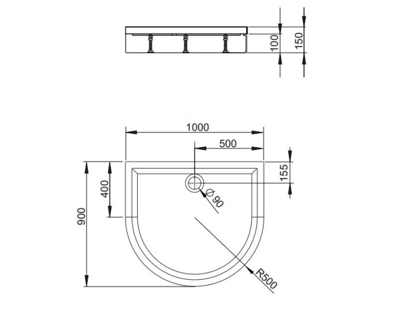 Radaway Душевой поддон полукруглый DELOS P 100x90 ,белый