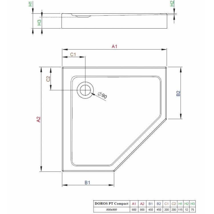 Radaway Dušas paliktnis Doros PT Compact 90x90, balts Radaway Dušas paliktnis Doros PT Compact 90x90, balts