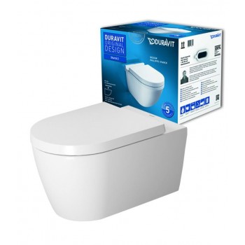 Подвесной унитаз Duravit ME by Starck Rimless, с крышкой QR/SC, 370x570 мм, Durafix, белый