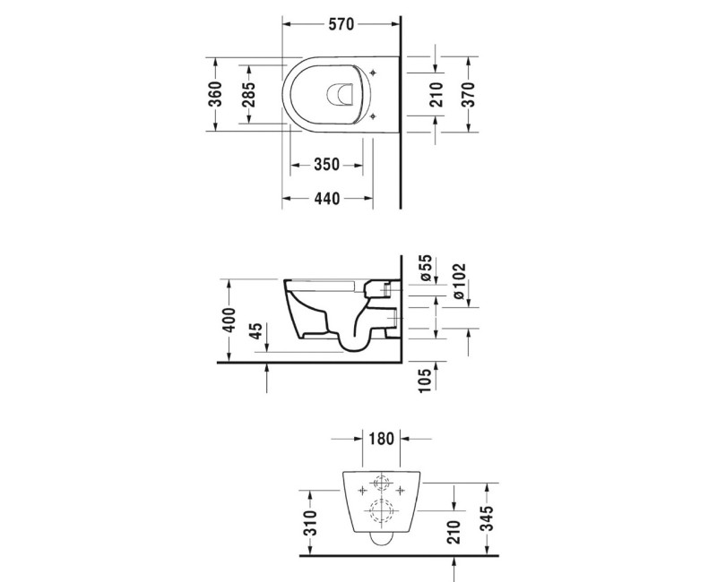 Duravit ME by Starck Rimless Подвесной WC унитаз с крышкой, 45290900A1