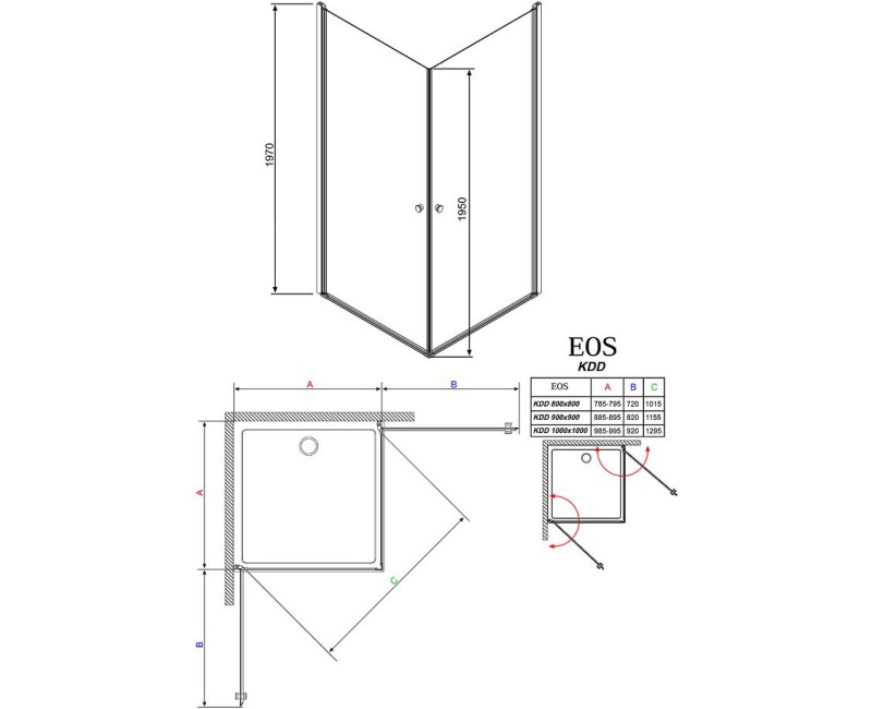 Radaway Dušas stūris kvadrātveida Eos KDD 80x80