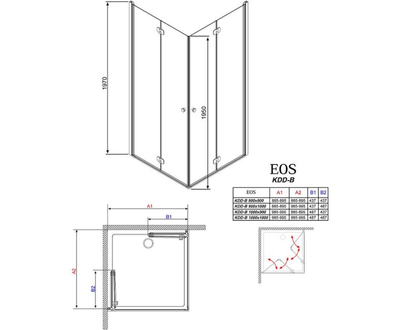 Radaway Душевой уголок прямоугольный Eos KDD-B 100x90