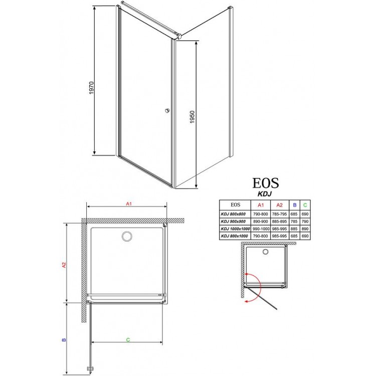 Radaway Dušas stūris taisnstūra Eos KDJ 80x100 Radaway Dušas stūris taisnstūra Eos KDJ 80x100