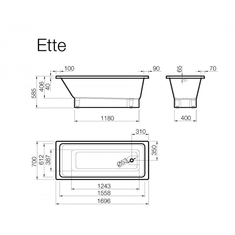 Vispool Прямоугольная ванна ETTE 170 x 70 Vispool Прямоугольная ванна ETTE 170 x 70