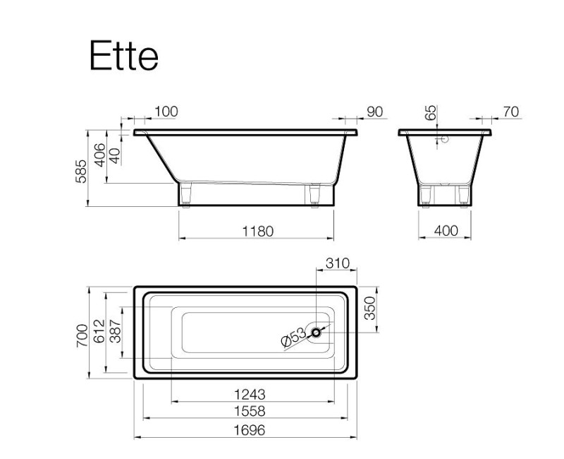 Vispool Прямоугольная ванна ETTE 170 x 70