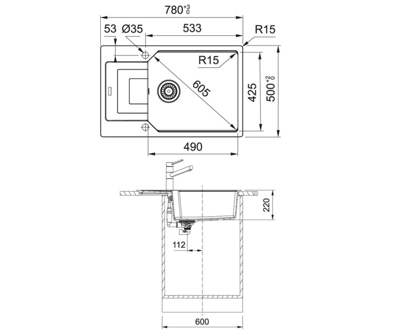 FRANKE Кухонная мойка URBAN 78x50 cm, UBG 611-78XL, серая