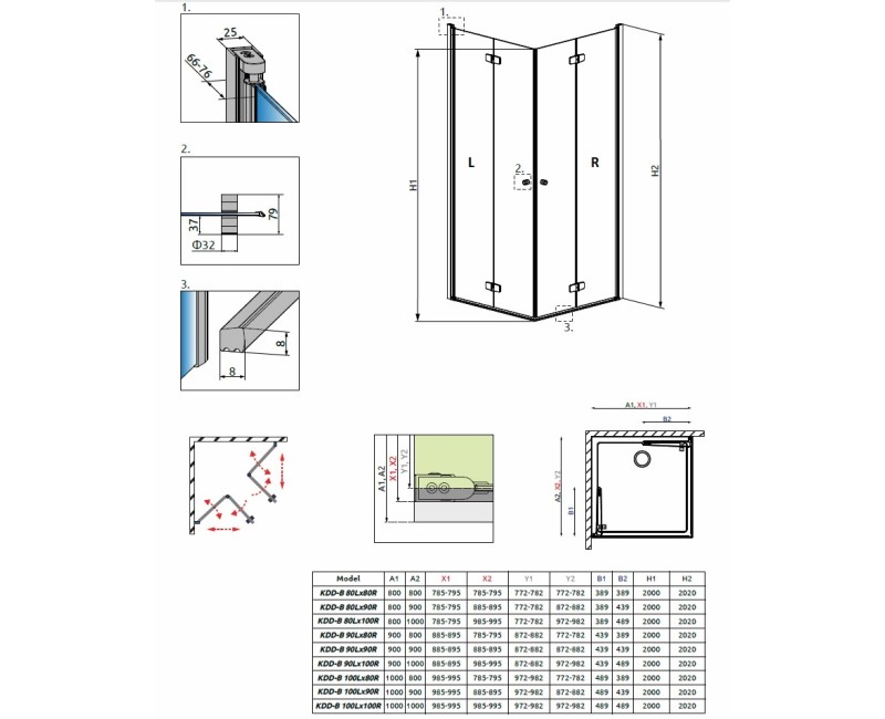 Radaway Kvadrātveida dušas stūris Fuenta New KDD-B 90x90 cm