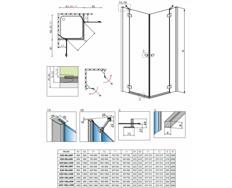 Radaway Душевой уголок прямоугольный Fuenta New KDD 100x90 cm