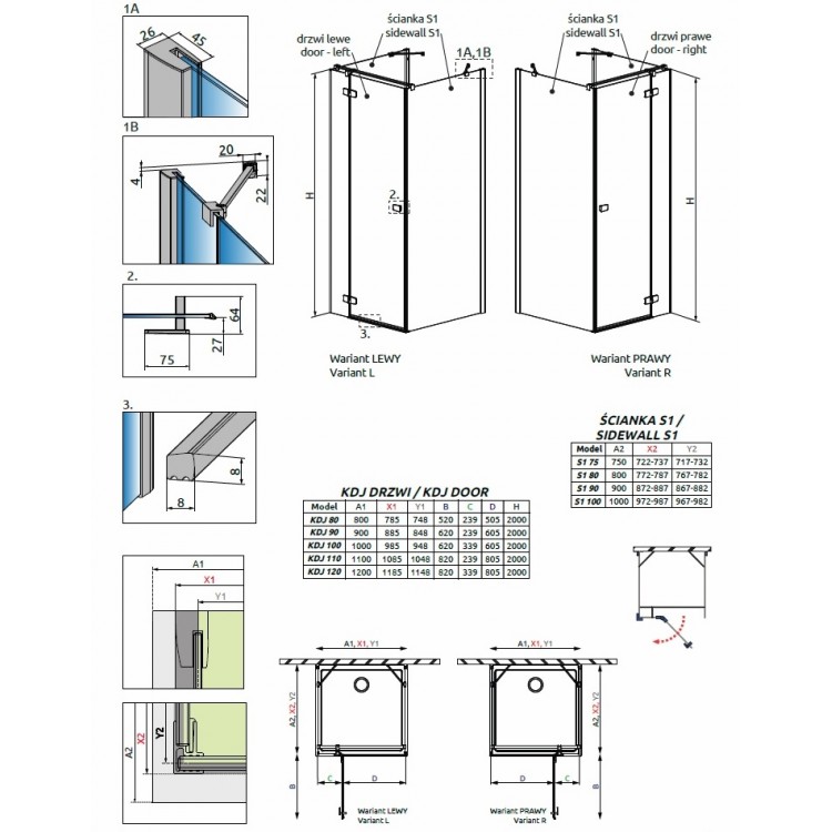 Radaway Taisnstūra dušas kabīne Fuenta New KDJ+S 90x90 cm Radaway Taisnstūra dušas kabīne Fuenta New KDJ+S 90x90 cm