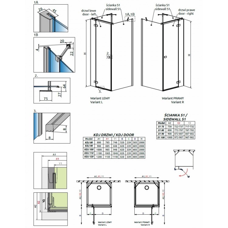 Radaway Taisnstūra dušas kabīne Fuenta New KDJ+S 110x100 cm