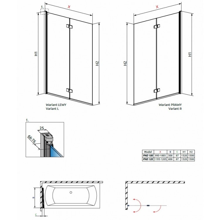 Radaway vannas sieniņa Funta New PND 100 cm Radaway vannas sieniņa Funta New PND 100 cm