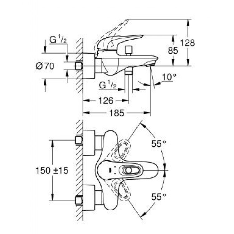 Grohe Eurostyle New Vannas/dušas jaucējkrāns, 33591003 Grohe Eurostyle New Vannas/dušas jaucējkrāns, 33591003