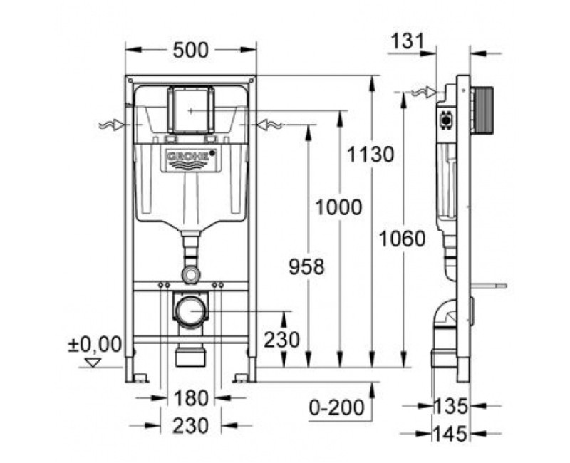 Комплект Grohe Bau Rimless + рама Rapid SL+кнопка (C)