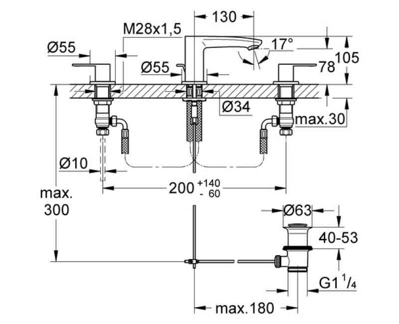 Grohe Eurostyle Cosmo Смеситель для раковины на 3 отверстия 2020