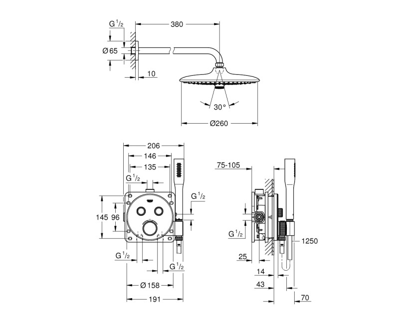 GROHE SmartControl Iebūvējamā dušas sistēma, 34744000