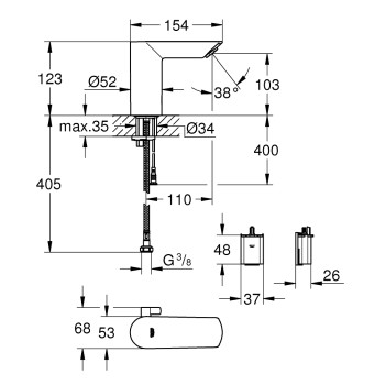 Vannas istabas izlietnes maisītājs Grohe Bau Cosmo E, infra-red, 6V, hroms